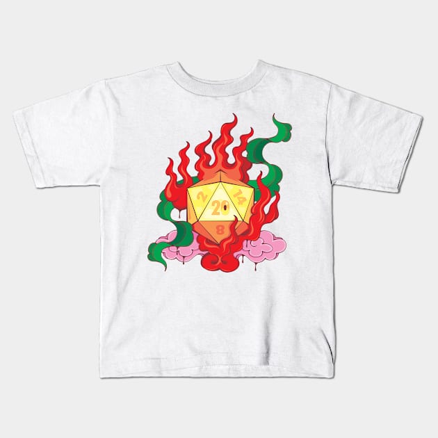 D20 Lucky Dice on Fire Kids T-Shirt by HSIN